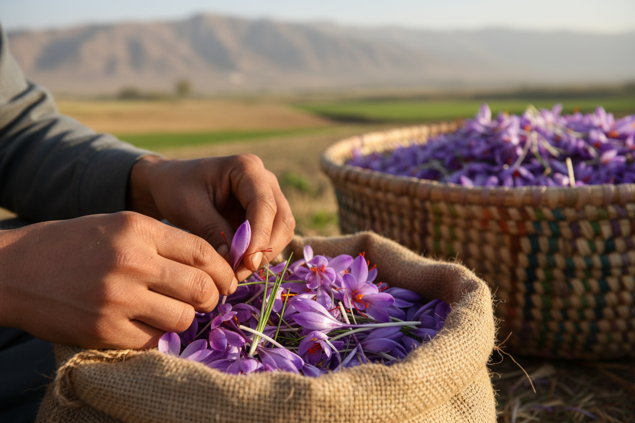 im hintergrund vielleicht noch ein sack mit safran oder eimer oder wo auch immer das safran reinkommt