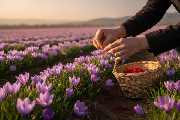 jetzt bitte ein bild von Safran wie es garde geerntet wird schön elegant und unter guten umständen